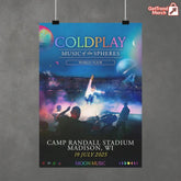 Coldplay 2025 Tour Poster | Music of the Spheres – Madison, WI | Camp Randall Stadium – July 19, 2025 Show Canvas - Get Trend Merch